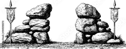 Engraved stone archway with guard elements for historical design