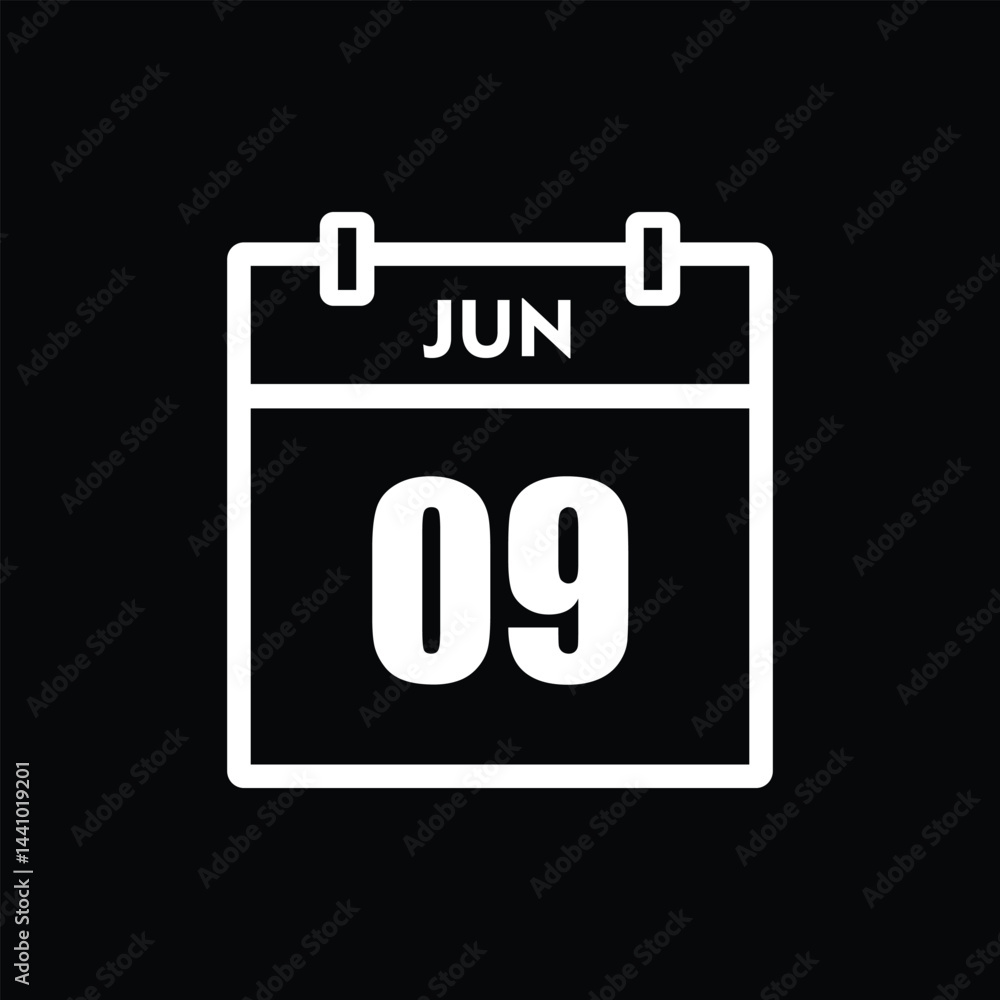 calender icon, 09 june icon with black background calender icon, 09 june icon with black background