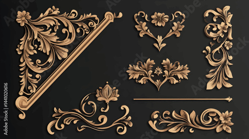 Vintage ornamental decorative dividers and corner collection  illustration  - 