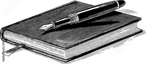 Elegant vintage journal and fountain pen engraving set for stationery design