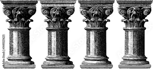 Classic antique architecture featuring detailed corinthian columns engraving design