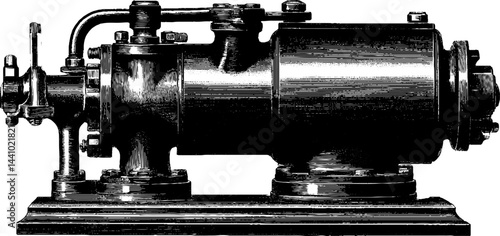 Antique engraved illustration of vacuum pump machine for engineering and design