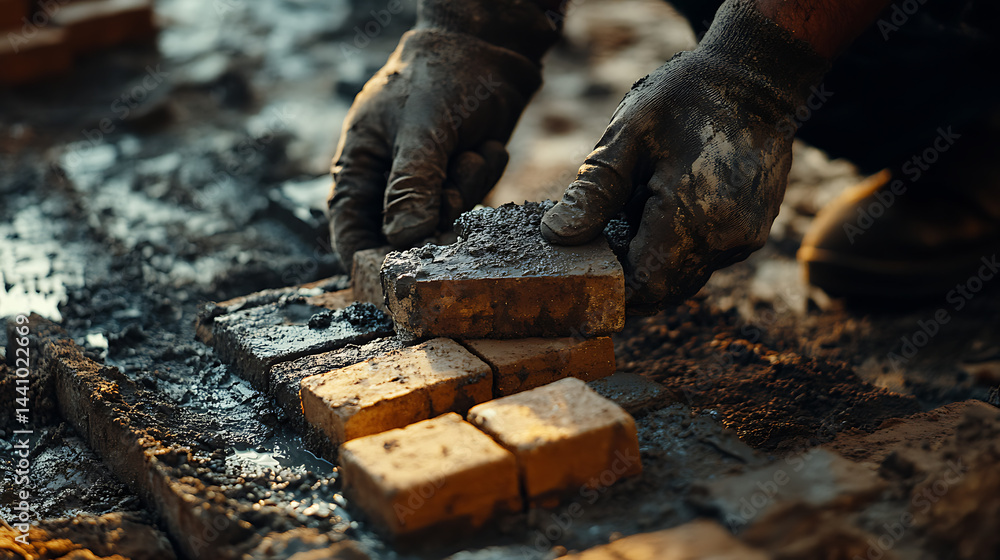 Hands Working with Clay Bricks Hands Working with Clay Bricks