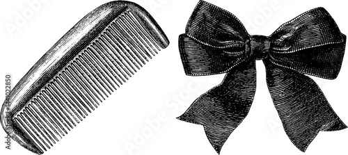 Vintage hair accessories engraving featuring elegant hatpin and comb design