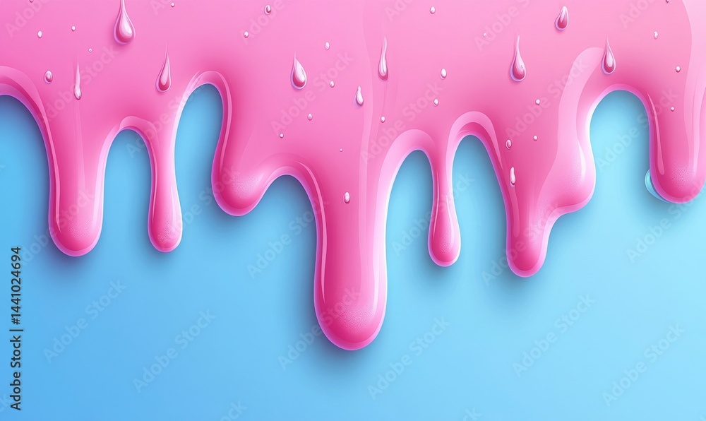 Fototapeta premium Realistic 3D modern illustrations of sweet desserts often include three layers of pastel-colored candy or ice cream, which are adorned with white, pink, and blue liquid glaze and delicious frosting