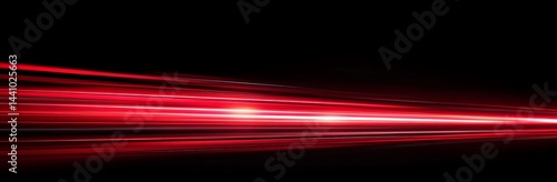 On a black background, a red speed light is illustrated as a horizontal straight line, paired with a realistic and modern depiction of abstract neon or laser glow motion, which includes a long and