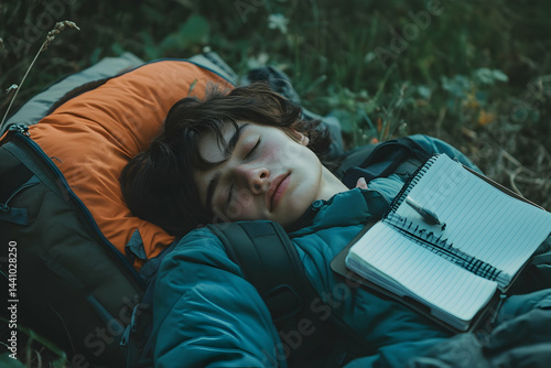 boy sleeping in jungle