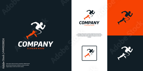 lifestyle logo with running human symbol, negative space style, minimalist, design vector illustration.