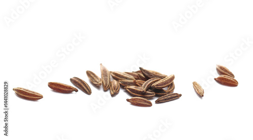 Bild auf Leinwand Close up cumin seeds, caraway grains isolated on white background, side view