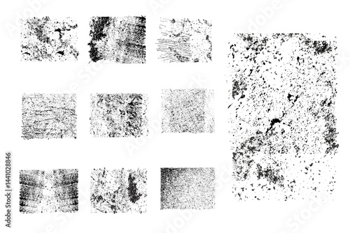Set of grunge rough noisy texture background. Editable distressed dirty urban aged. Paint texture with spray effect and drop ink splashes. Texture in style of stone, concrete or paint stucco