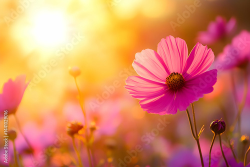 pink cosmos flowers in field