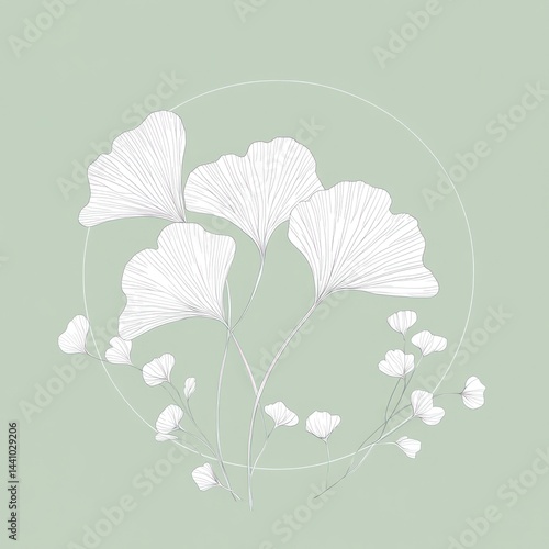 Elegant Ginkgo Leaf Illustration on Pastel Green Background. Possible Use Stock photo for nature or botanical design
