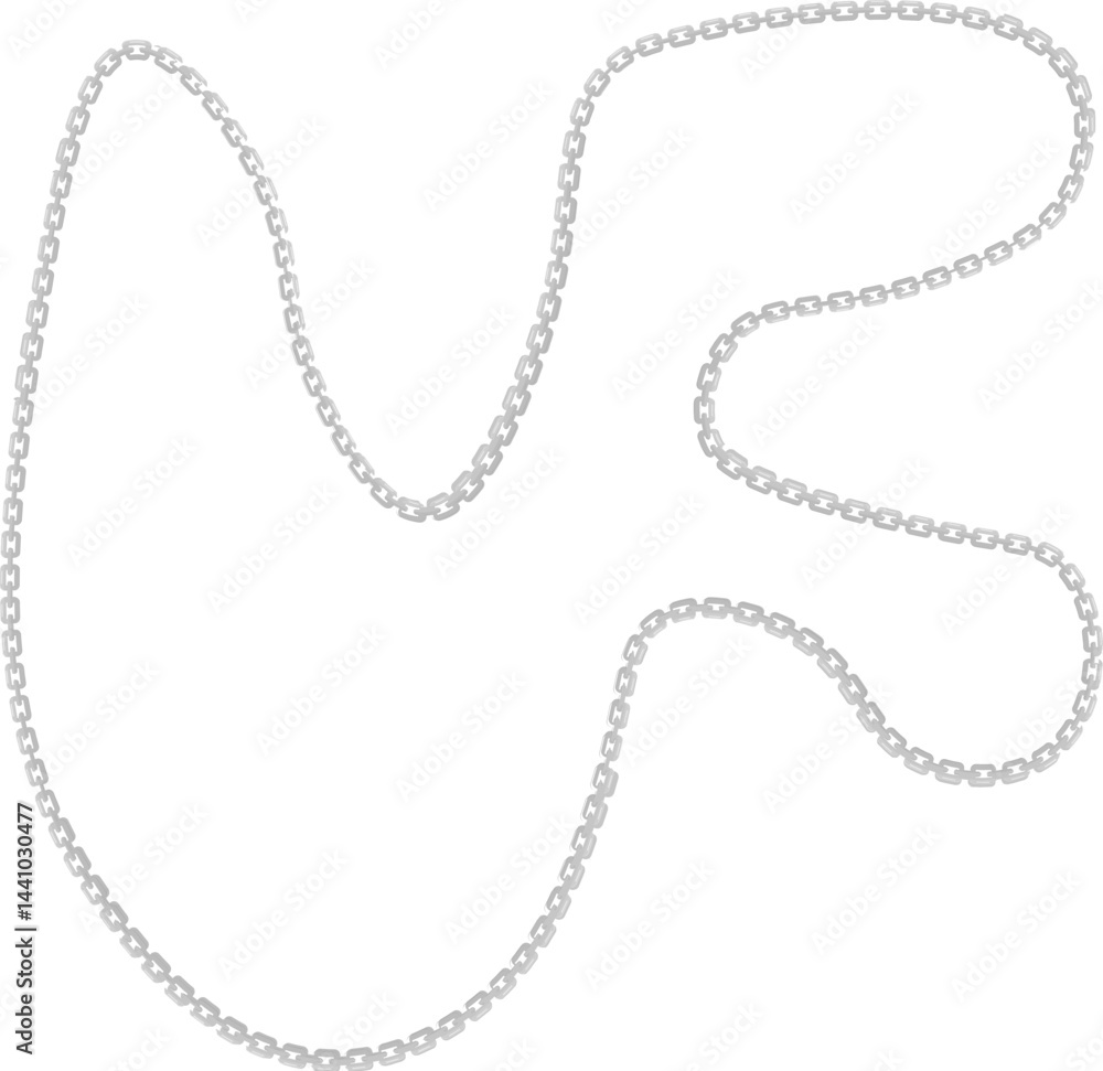 Vector illustration of a minimal fluid design, highlighted by a curved metal chain forming a wavy outline. Vector illustration of a minimal fluid design, highlighted by a curved metal chain forming a wavy outline.