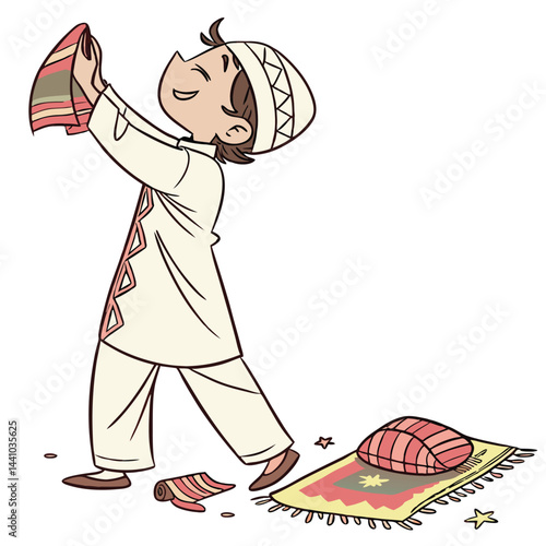 Child preparing prayer rug