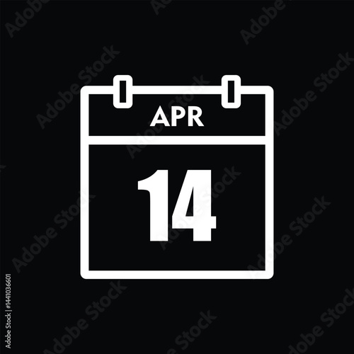 calender icon, 14 april icon with black background