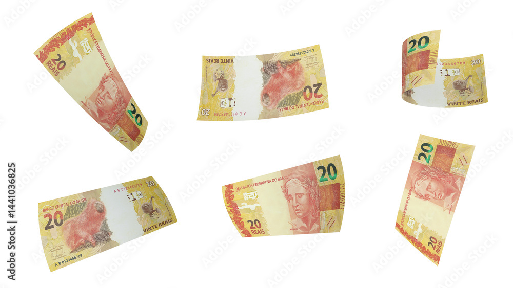 20 Reais Banknote Displayed at Various Angles on Transparent Background – Brazil Money 20 Reais Banknote Displayed at Various Angles on Transparent Background – Brazil Money