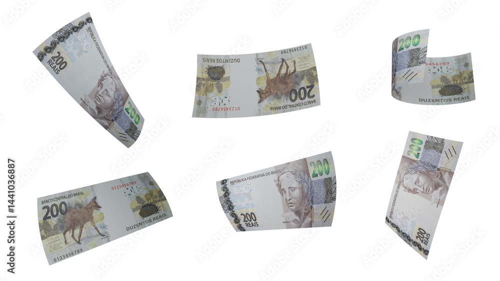 200 Reais Banknote Displayed at Various Angles on Transparent Background – Brazil Money 200 Reais Banknote Displayed at Various Angles on Transparent Background – Brazil Money
