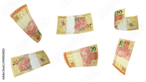 20 Reais Banknote Displayed at Various Angles on Transparent Background – Brazil Money