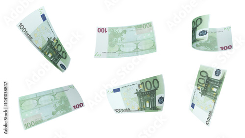100 Euros Banknote Displayed at Various Angles on Transparent Background – Euro Money