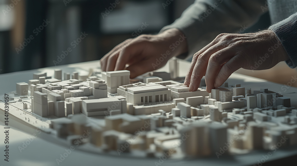 Architectural Model Being Examined by Hands Architectural Model Being Examined by Hands