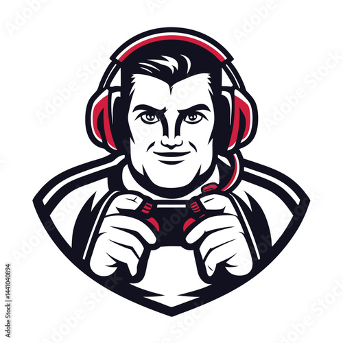 Gamer avatar with headphones and joystick