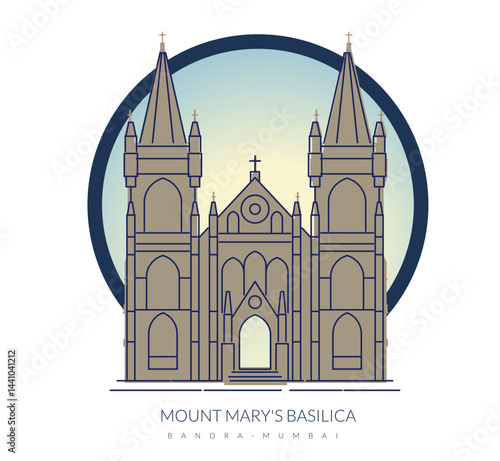 Mount Mary's Basilica- Bandra Mumbai - Stock Illustration