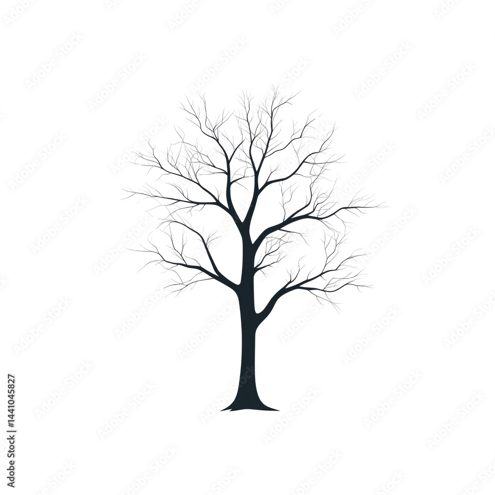 Fototapeta premium Silhouetted Winter Tree with Delicate Branches Against a Transparent Background