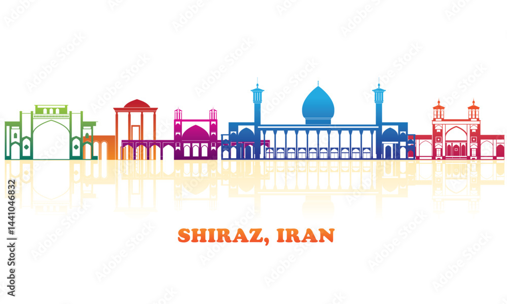Fototapeta premium Colourfull Skyline panorama of city of Shiraz, Iran - vector illustration