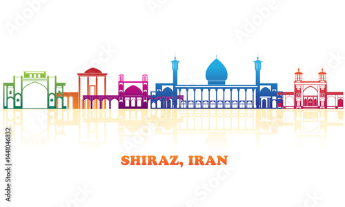 Colourfull Skyline panorama of city of Shiraz, Iran - vector illustration