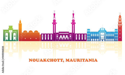 Obraz na płótnie Colourfull Skyline panorama of city of Nouakchott, Mauritania - vector illustration w salonie