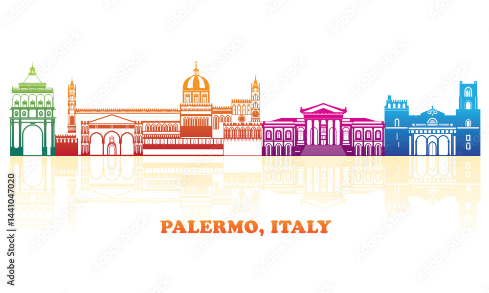 Colourfull Skyline panorama of City of Palermo, Sicily, Italy - vector illustration