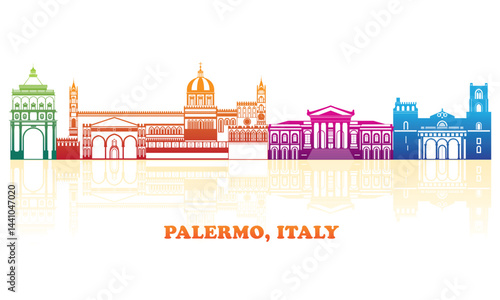 Obraz na płótnie Colourfull Skyline panorama of City of Palermo, Sicily, Italy - vector illustration w salonie