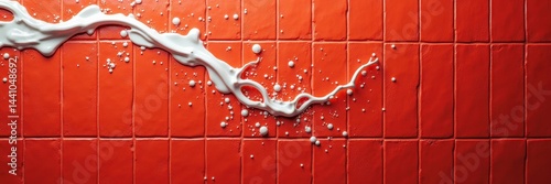 **image description** dynamic splash of white liquid on a vivid red tiled surface, creating an eye-catching contrast. perfect for food and beverage themes. © val