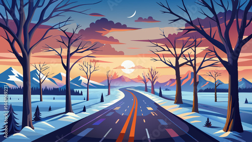 The road stretches far into the wintry distance.
Leafless trees form dark silhouettes against the sky.
Each breath of air is sharp and crystal clear.
Nature sleeps under the bright winter sun.