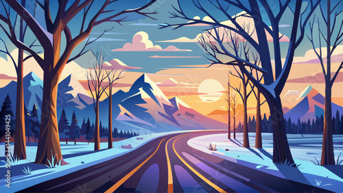 The road stretches far into the wintry distance.
Leafless trees form dark silhouettes against the sky.
Each breath of air is sharp and crystal clear.
Nature sleeps under the bright winter sun.