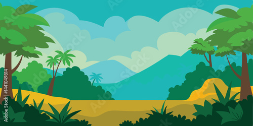 Horizon view of endless jungle cartoon vector illustration