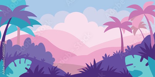 Peaceful pastel fantasy jungle background vector illustration