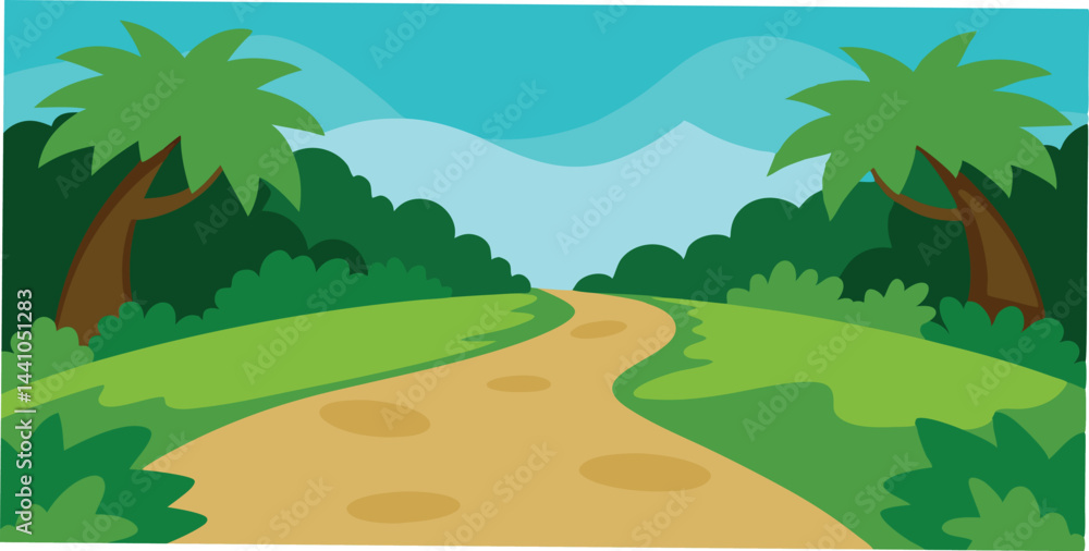 Empty cartoon trail with jungle on sides vector illustration Empty cartoon trail with jungle on sides vector illustration