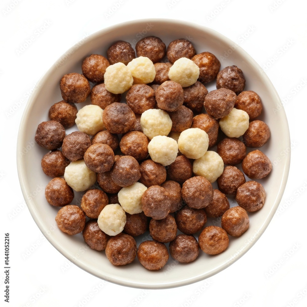 Bowl Of Chocolate And Vanilla Cereal Balls On White Background Breakfast Bowl Of Chocolate And Vanilla Cereal Balls On White Background Breakfast