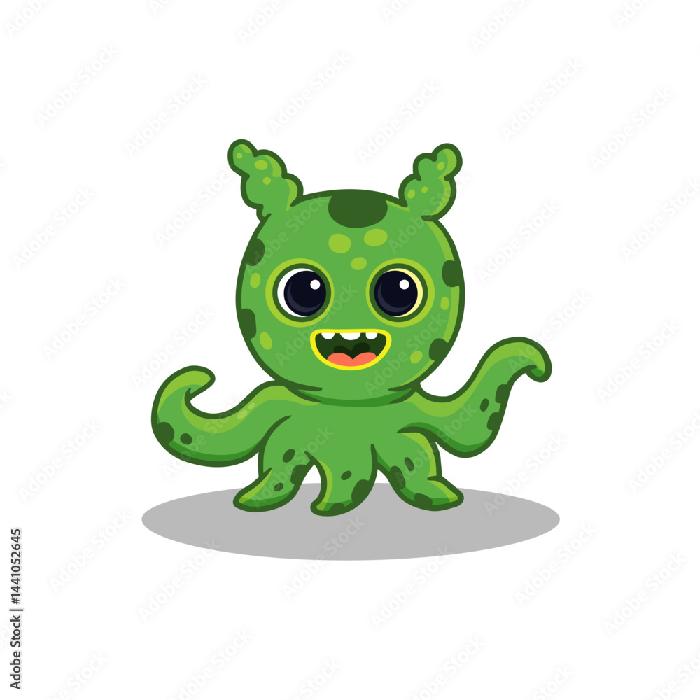 Cute cartoon green monster wiht funny eyes on white background. Green Alien. Flat style. Vector
Cute cartoon green monster wiht funny eyes on white background. Green Alien. Flat style. Vector