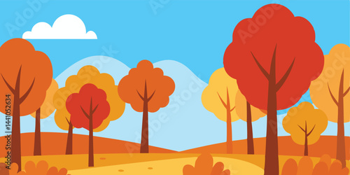 Cartoon autumn forest without falling leaves vector illustration