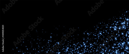 Obraz na płótnie Blue stars and sparkles, magic star dust background, light effect with flares. Shiny particles, glowing shimmer. Holiday decoration. Vector illustration. w salonie