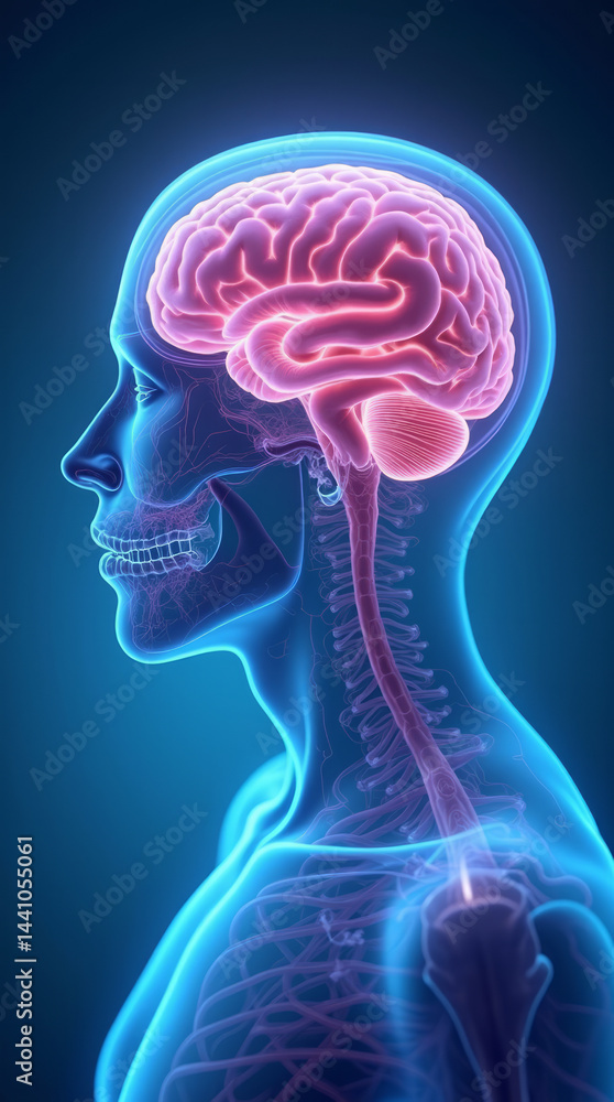 Hyper-Detailed View of the Human Brain Inside Transparent Skull Hyper-Detailed View of the Human Brain Inside Transparent Skull