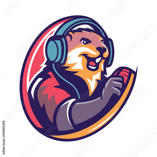 Cheerful otter wearing headphones