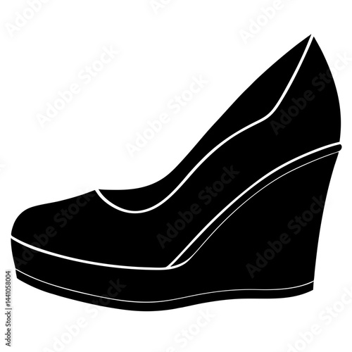 Wedge Heels Silhouette Vector on White