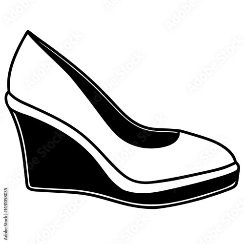 Wedge Heels Silhouette Vector on White