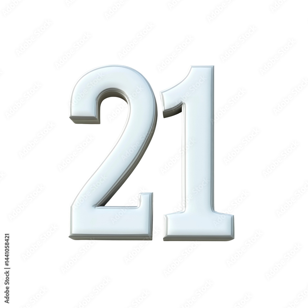 3D Render of Number 21, White Number Twenty-One on Transparent Background 3D Render of Number 21, White Number Twenty-One on Transparent Background