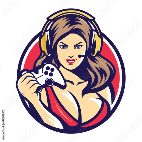 Female gamer with headphones and controller (3)