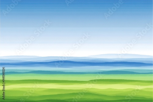 Peaceful landscape vista, soft colors, gentle hills