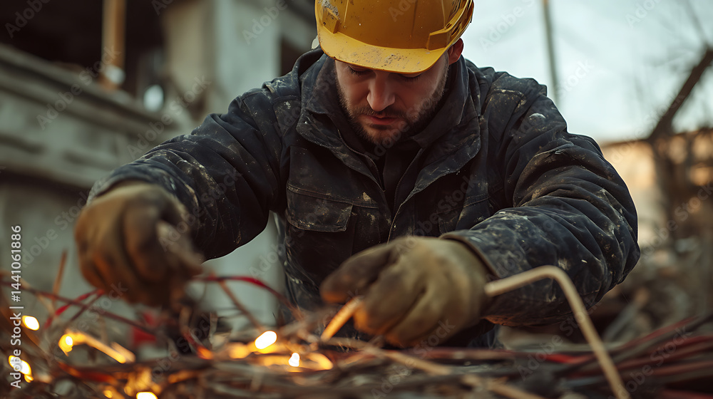 Construction Worker Welding on Site